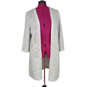 ​J. Jill Wearever Open Front Knit Cardigan Light Gray Petite Large 3/4 Sleeve